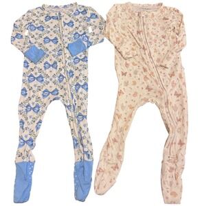 Posh Peanut 12-18M Footie Ruffled Zippered One Piece Lot 2 Bamboo Butterflies
